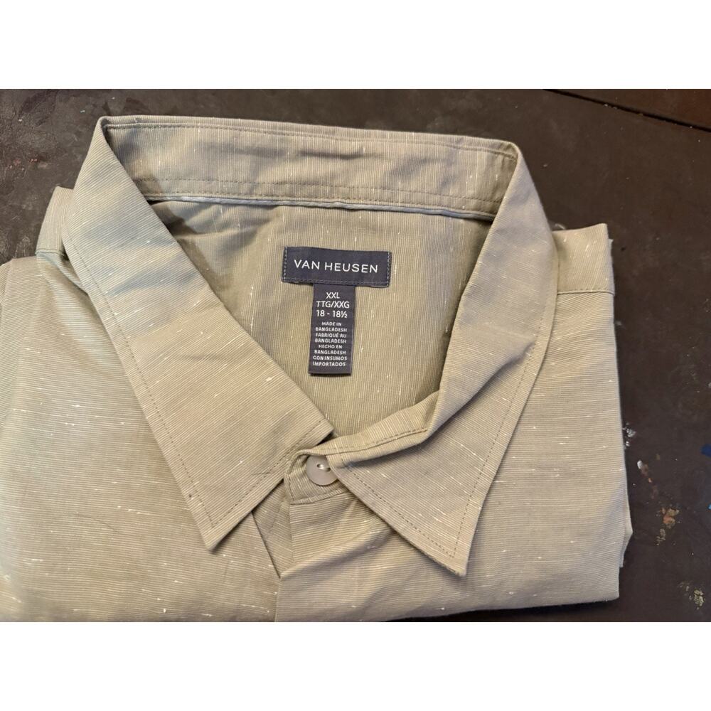 Van Heusen 2XL 18-18.5 Shirt Classic Fit AiR Cooling Short Sleeve Tan Easy Care